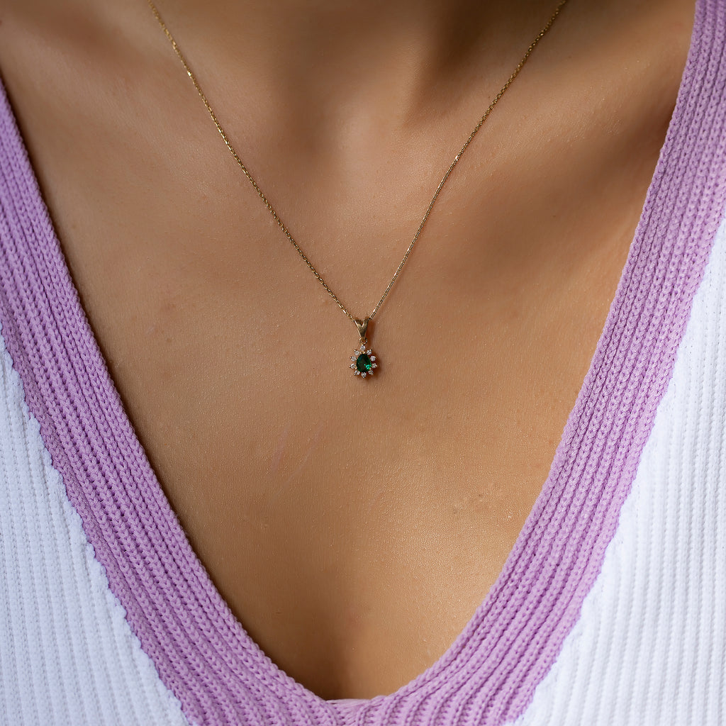 14K Gold Emerald & Diamond Pear Necklace – Astra