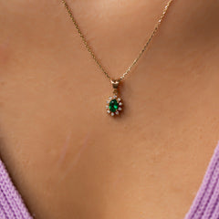 14K Gold Emerald & Diamond Oval Necklace – Astra
