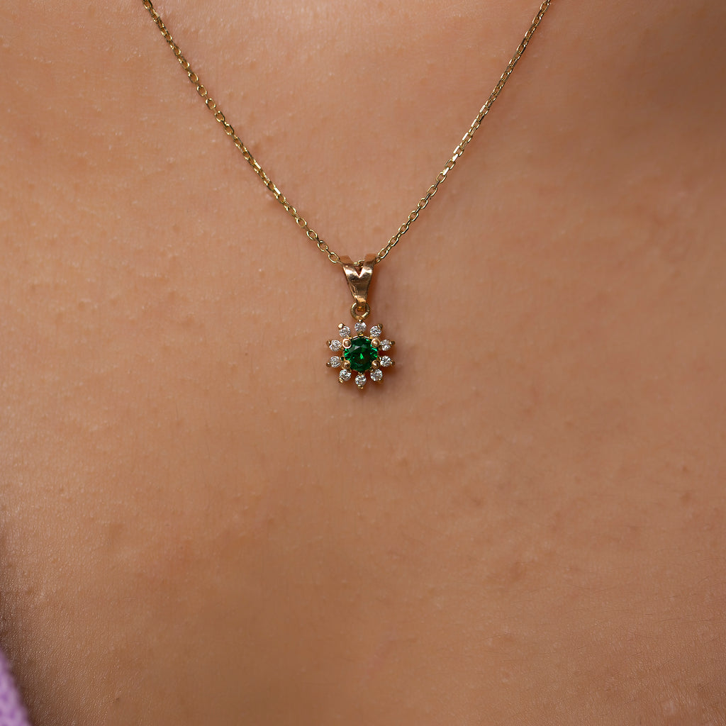 14K Gold Emerald & Diamond Round Necklace – Astra