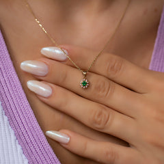 14K Gold Emerald & Diamond Round Necklace – Astra