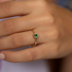 14K Gold Emerald & Diamond Round Ring – Astra