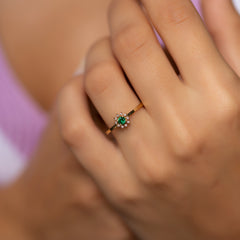 14K Gold Emerald & Diamond Round Ring – Astra